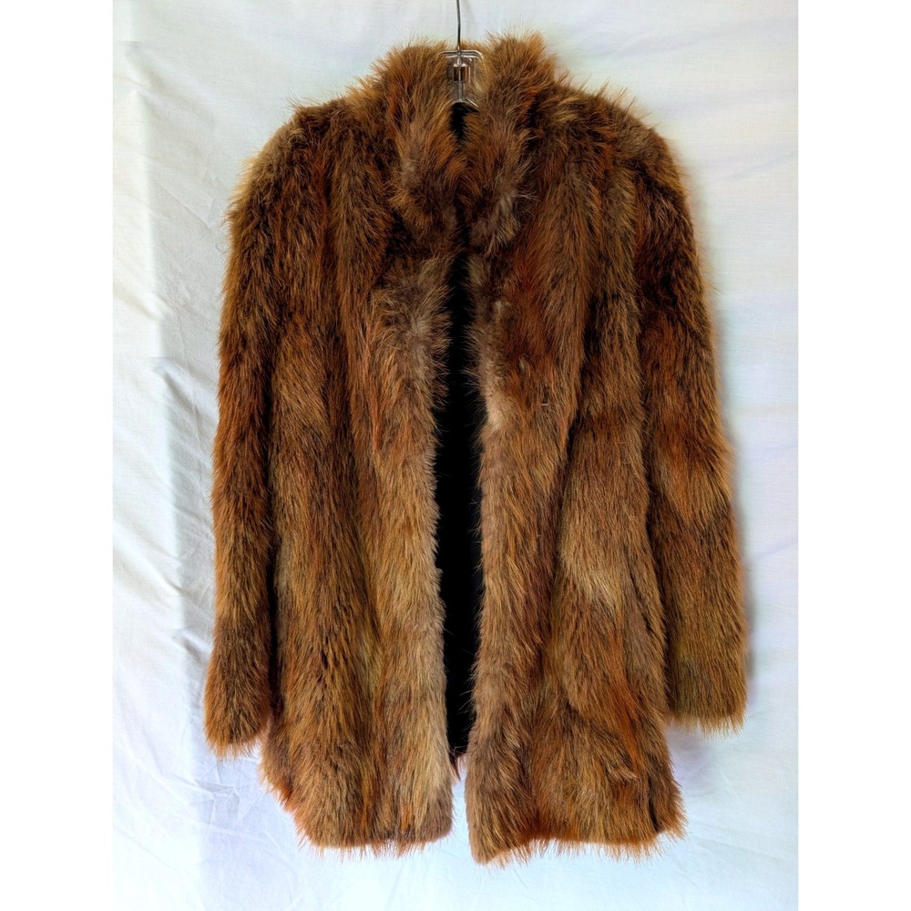Vintage Genuine Fur Jacket Brown Long Hair Plush Women's M/L Mob Wife Luxury